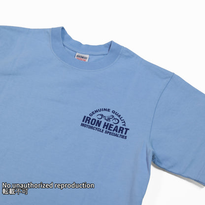 7.5ozヘビーボディプリントTシャツ(バイクロゴ柄)／サックス