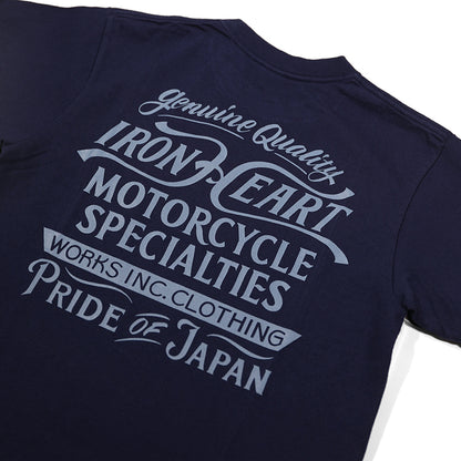 7.5ozヘビーボディプリントTシャツ(MotorcycleSpecialties柄)／ネイビー