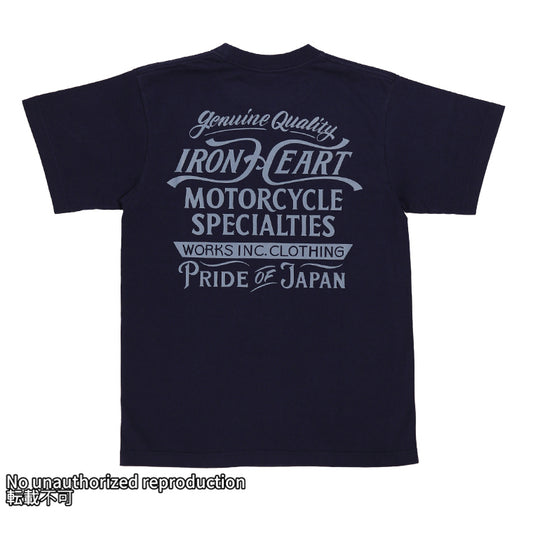 7.5ozヘビーボディプリントTシャツ(MotorcycleSpecialties柄)／ネイビー