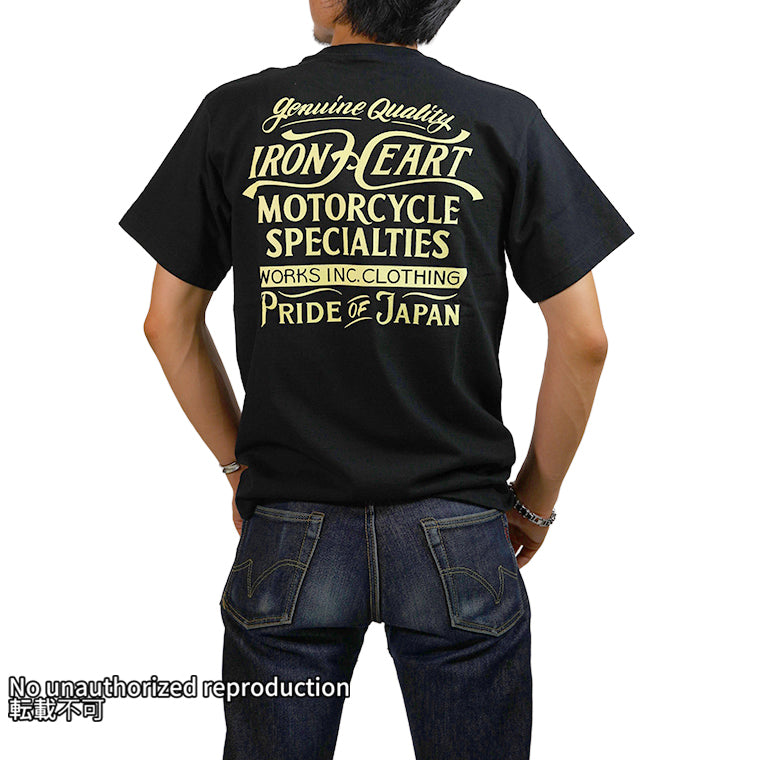 7.5ozヘビーボディプリントTシャツ(MotorcycleSpecialties柄)／ブラック
