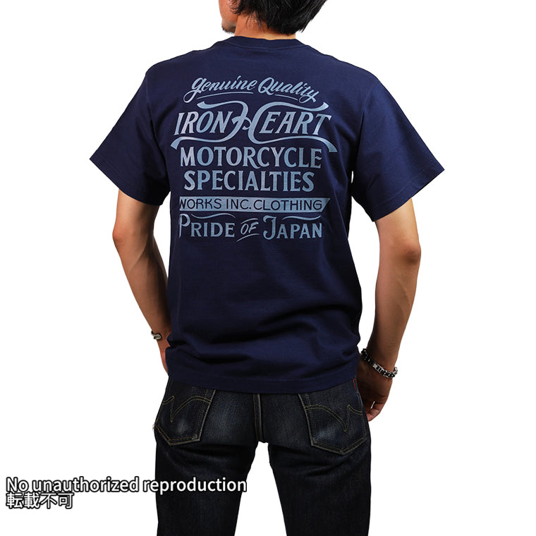 7.5ozヘビーボディプリントTシャツ(MotorcycleSpecialties柄)／ネイビー