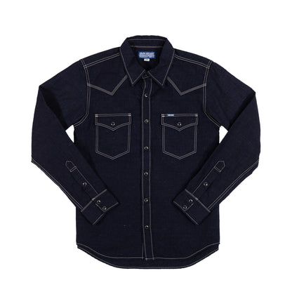 【IHSH-444】綿麻シャンブレーウエスタンシャツ／インディゴ