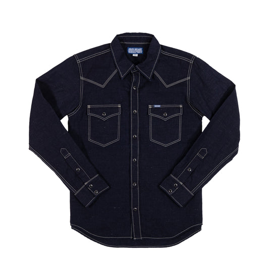 【IHSH-444】綿麻シャンブレーウエスタンシャツ／インディゴ