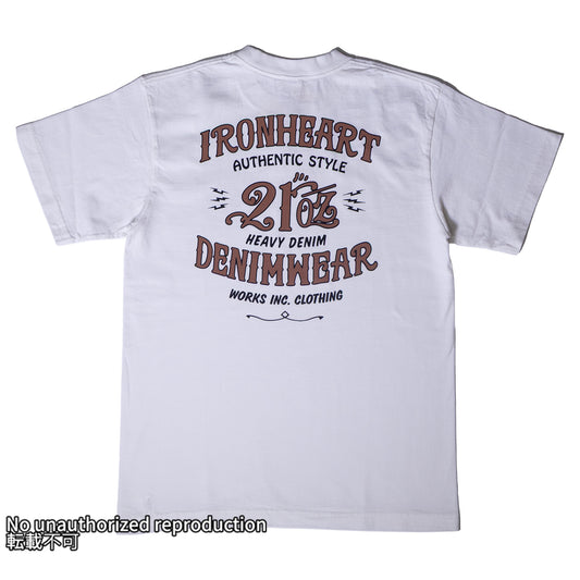 7.5ozヘビーボディプリントTシャツ(denimwear柄)／ホワイト