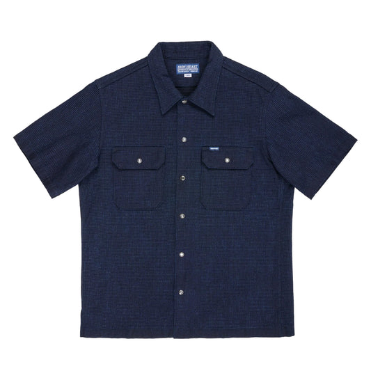 【IHSH-445】インディゴ刺子風デニム半袖シャツ／インディゴ