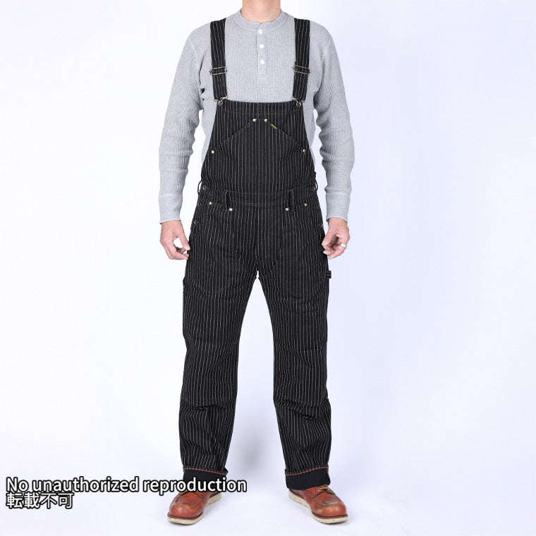 12ozブラックウォバッシュ ダブルニーオーバーオール／ブラック