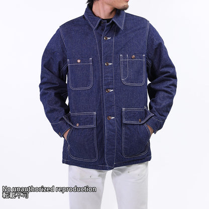 裏地付きデニムチョアジャケット／インディゴ