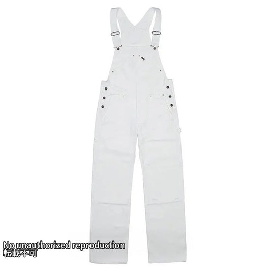 10.5ozホワイトヘリンボン ダブルニーオーバーオール