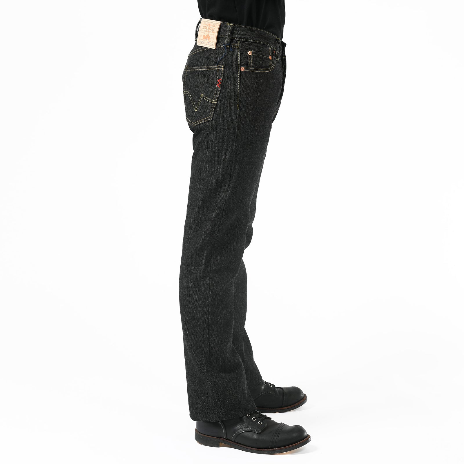 IRON HEART 634S-BK 21oz black selvedge straight jeans side view