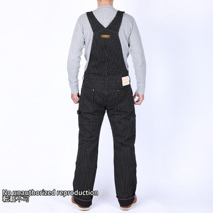 12ozブラックウォバッシュ ダブルニーオーバーオール／ブラック