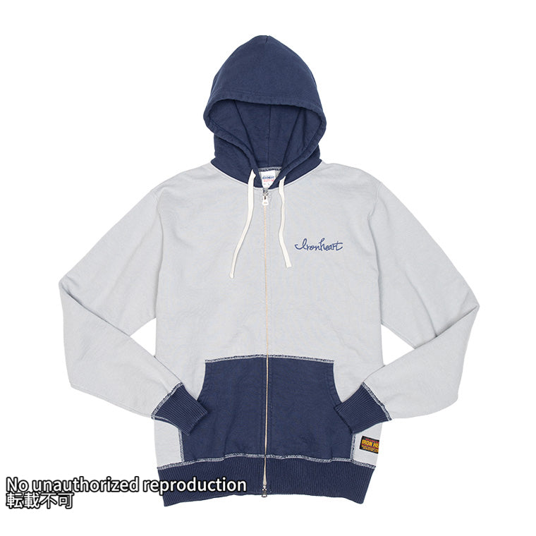 コンビネーションカラーヘビージップアップパーカー／グレーxネイビー