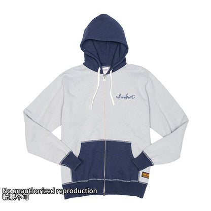 コンビネーションカラーヘビージップアップパーカー／グレーxネイビー