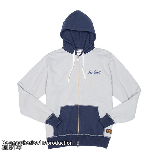 コンビネーションカラーヘビージップアップパーカー／グレーxネイビー